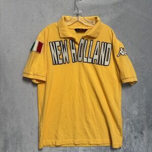 Robe Di Kappa Polo Shirt‎ Mens XL Yellow New Holland Italian Flag Logo Patch
